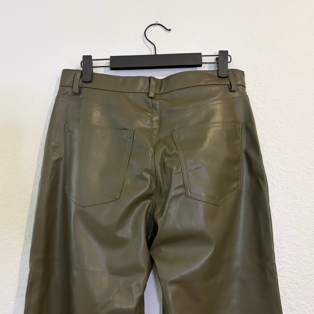 NEW Zara Olive Green Faux Leather Straight Leg High Rise Pants MEDIUM - Picture 5 of 6